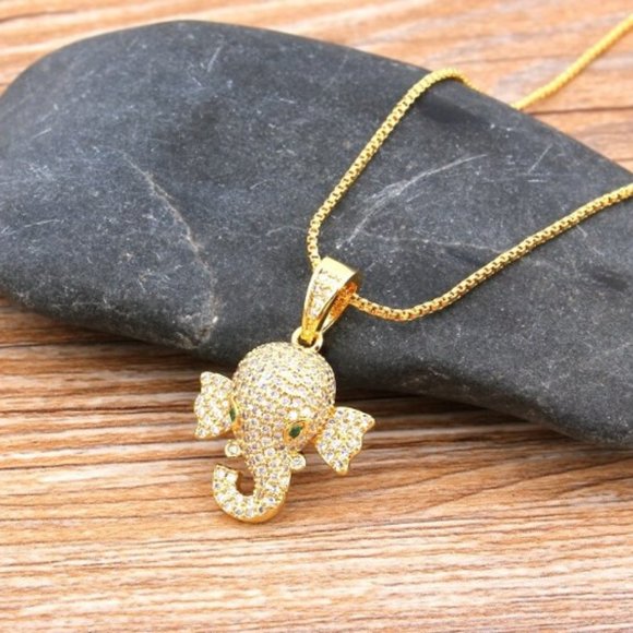 Crystal Elephant Head Necklace - Copper,  Triple plated in 18K Yellow GOld.   Sp - Picture 1 of 13